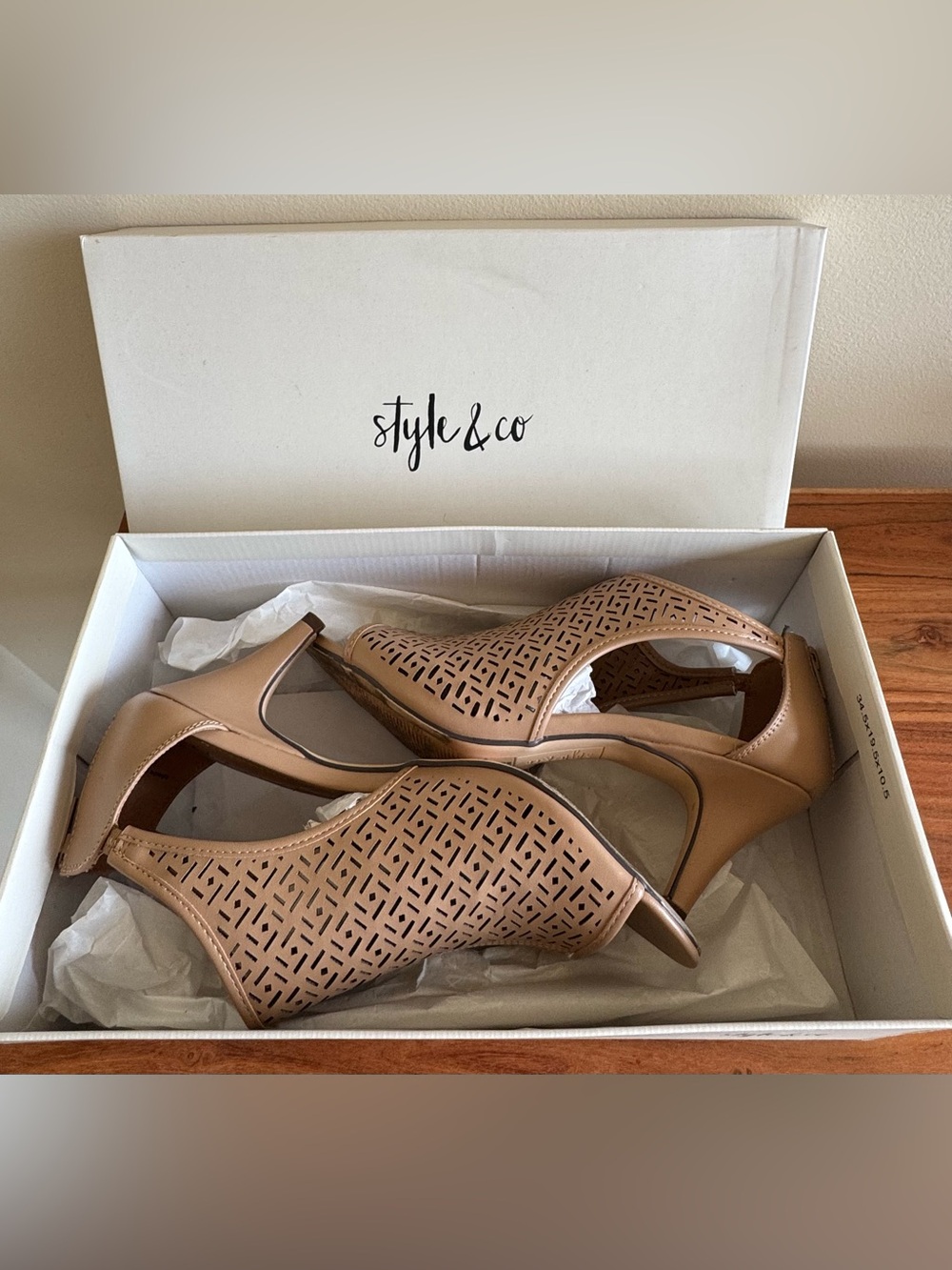 Style & Co. Tan Laser-Cut Slingback Mules Brand New